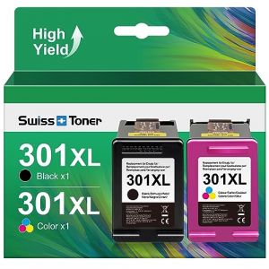 swiss toner 301XL 301 XL Cartouches d'encre Remplacement pour Cartouche HP 301 Noir et Couleur pour Encre HP 301XL pour Envy 4500 4502 5530 DeskJet 1000 1050 2050 2510 OfficeJet 2620 4630（2-Pack (WISE OFFICE EU, neuf)