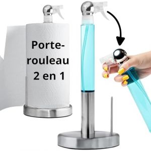 VERITOSS | Support Essuie Tout en Acier Inoxydable avec Pulvérisateur 210ml | Porte Rouleau Essuie Tout Pratique | Support Sopalin Cuisine Salle de Bain | Porte Sopalin sur Pied Design Moderne (VERITOSS, neuf)