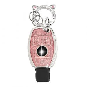 ZVRSUA Coque de Cl&eacute; de Voiture pour Mercedes Benz，Joli Porte Cl&eacute; Voiture en Argent Incrust&eacute; de Diamants，Accessoire Voiture Compatible avec Mercedes Benz AMG C E M S CLS CLA GLK GLA GLC GLE (Rose) (SENBAODZ, neuf)