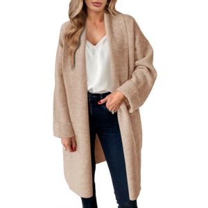 Saodimallsu Cardigan Long et l&eacute;ger pour Femme - Grande Taille - Ouvert &agrave; l'avant - D&eacute;contract&eacute; - Couleur Unie - Automne et Hiver, Camel, XL (Saodimallsuo, neuf)