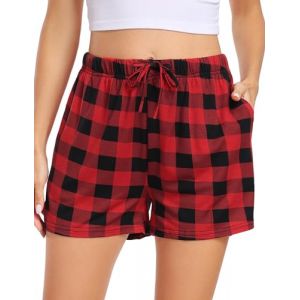 Lovasy Bas de Pyjama Femme Short de Pyjama d'été en Coton à Carreaux Léger Short de Nuit Grande Taille B Rouge Profond XL (Lovasy Direct, neuf)