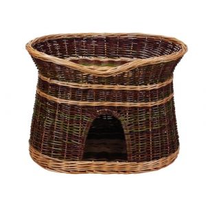 Panier pour Dormir Chat – Niche pour Chats à l'intérieur – Taille XL: 70 cm Ovale – Panier Grotte en Osier pour Chat – Lit pour Chiens ou Chats à Deux étages – Corbeille Couleur laquée Osier (Damian-Wiklina, neuf)