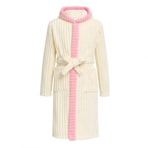 WYTbaby Robe de bain en polaire &agrave; capuche pour filles, peignoir doux et chaud pour enfants, peignoir unisexe pour enfants &acirc;g&eacute;s de 4 &agrave; 14 ans, beige, 7-9 ans (WYTbaby-EU, neuf)