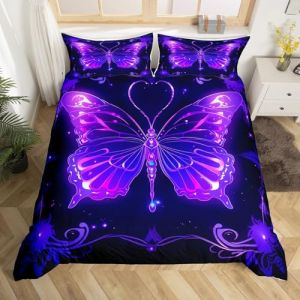 Homewish Housse de Couette 240 x 260 Papillon Violet pour Fille Femme, Parure de Lit Papillon Dégradé Néon, Sets de Housses de Couettes Noire et Violette, Couvre Lit Animaux Sauvages, 3 Pièces (Suzhou yiyanyun e-commerce Co., Ltd, neuf)