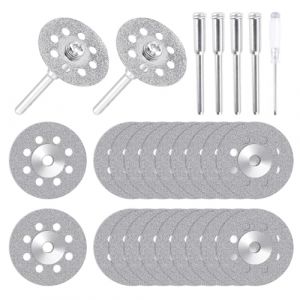 20 Pi&egrave;ces 22 mm Mini Disque Diamant &agrave; Tron&ccedil;onner pour Dremel Mini Disqueuse Accessoires D'outils rotatifs pour Dremel Accessoires avec Mandrin de 3mm pour Coupe Pierre,Verre, C&eacute;ramique (kzhegkw, neuf)