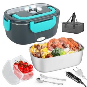 VMUTGA Gamelle Chauffante 60W Lunch Box Chauffante Electrique, 1,5L Lunch Box Chauffante, 12V/24V/220V Boite Repas Isotherme avec Couverts et Sac Isolants pour Voiture Camion Bureau &Eacute;cole (LAZARICAARTSHOP, neuf)