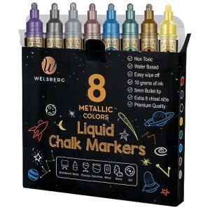 welsberg Lot de 8 marqueurs à craie liquide - Couleurs métalliques, effaçables - Pointe de 5 mm - Pour tableau noir, fenêtre, verre avec encre Jumbo - 10 g (FlashFire DE, neuf)