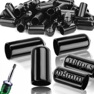 TXXATX 100 Pièces Embout Caoutchouc 8mm Bouchon Caoutchouc Plastique Couvercle Protections de Filetage Noir pour 7,5-9mm Tubes Ronds Vis de Couvercle Bouchons (JiaFangTrading, neuf)