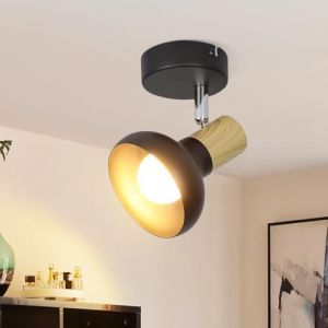 Deboola Projecteur de Plafond 1 Flamme Noir Vintage - Luminaire Industriel Métal E14, 350° Orientable, pour Chambre, Salon (Sans Ampoule) (Star Lane, neuf)