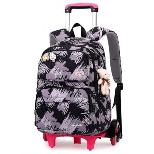Tanou Cartable a Roulette Fille, Léger Sac Roulette Enfant Primaire, Cartable à Roulettes pour Voyages Scolaires, 16 Pouces, Graffiti Noir (Tanou Bagages, neuf)