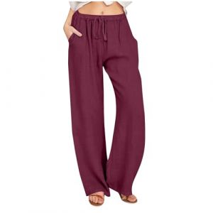 Pantalon Fluide Femme Été Fluide Coton Lin Taille Haute Elastique Décontractés Pantalons Mode Chanvre Confortable Jogging Plage Rétro Pants Léger Respirant Pantalon avec Poches (⭐⭐⭐⭐⭐Susenstone, neuf)