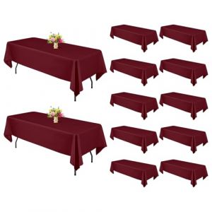 YMHPRIDE Lot de 12 nappes en tissu &agrave; carreaux 150 x 250 cm pour table rectangulaire de 1,8 m, en polyester lavable, pour d&eacute;coration de table de mariage, bordeaux (Golden rule beauty store, neuf)