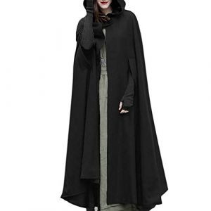 Cape en laine avec capuche pour femme - Vintage - Couleur unie - Poncho - Costume d'Halloween - Trench léger - Veste coupe-vent - Cape - Manteau ouvert sur le devant - Cardigan médiéval - Vêtements (yishu`poe, neuf)