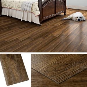 Livelynine Epais Lino Sol Adhesif Effet Parquet 90x15CM Dalle PVC Adhesive Sol Effet Bois Foncé Carrelage Adhesif Sol Salle de Bain Cuisine Toilette Imperméable Revetement de Sol PVC Salon, 18 Pièces (Livelynine Euro, neuf)