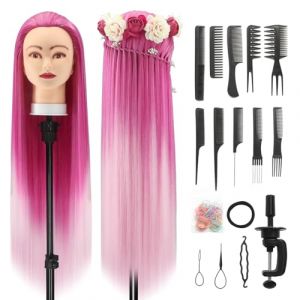 Tete a Coiffer, 28 inch 100% de Cheveux Synthétiques Têtes d'exercice Tête À Coiffer Coiffure Cosmétologie tete a coiffer professionnelle Poupée avec Support + Ensemble de Tresse (Rose) (Guangzhouxinfeifazhipinmaoyiyouxiangongsi, neuf)