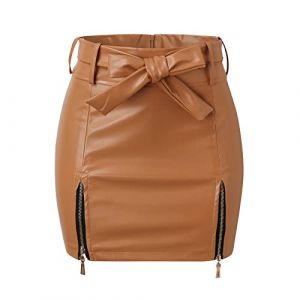 Jupe Courte Pour Femme En Pu Cuir Sexy Taille Haute Jupe Crayon Avec Fente Zipp&eacute;E Et Ceinture Jupe Femme Chic Et Elegant Confortable Et Respirant D'&eacute;T&eacute; Faire La F&ecirc;Te Tenue De Club (dongTER, neuf)