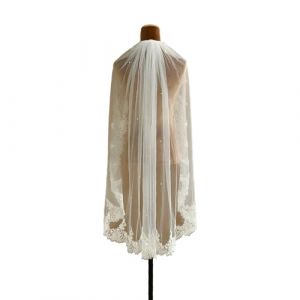 Voile de mari&eacute;e &eacute;l&eacute;gant en dentelle fran&ccedil;aise avec peigne &agrave; cheveux s&eacute;curis&eacute; pour c&eacute;r&eacute;monie de mariage et photographie de mari&eacute;e, accessoire de mari&eacute;e (QR-ONCES, neuf)