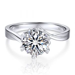 MomentWish Bague Fiançailles Femme, 1 Carat Moissanite Diamant Bague de Fiançailles Solitaire Promesse Flocons de Neige Elégant en Argent 925 GRA Certificat Cadeau-Taille48 (MomentWish, neuf)
