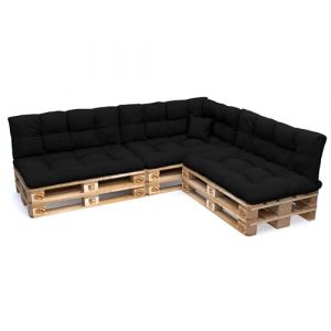 POKAR Set de 8 Coussins pour Palettes Euro Déperlant: 3X Assise 120x80cm + 3X Dossier 120x40cm + 1x Dossier 60x40cm + 1x Coussin 40x40cm, Canapé de Jardin, sans Palette, Noir (EURAKOP-FR, neuf)