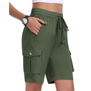 MoFiz Short Cargo Femme Shorts Bermuda &Eacute;t&eacute; &eacute;lastique Taille L&eacute;ger Short de Randonn&eacute;e Sport Jogging D&eacute;contract&eacute; Ext&eacute;rieur 6 Poches Vert arm&eacute;e Taille EU XL (Yiruiya, neuf)