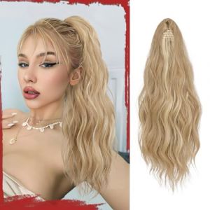Sofeiyan Queue de Cheval Extension Pince &agrave; Griffes Ondul&eacute;es Ponytail Cheveux Naturel Postiche 41 cm Queue de Cheval Synth&eacute;tique Extension de Cheveux pour Femmes,Blond Cendr&eacute; Blond D&eacute;color&eacute; Mixte (SofeiyanEU, neuf)