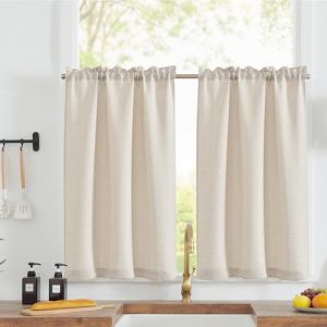 TOPICK Rideaux Cuisine Court Blanc Ivoire 70L x 90H(cm) pour Meuble Bas Placard Fenetre,&agrave; Passe Tringle Int&eacute;rieurs,Petit Rideau Brise-Bise,Moderne,2 Panneaux (Audrey Home Fashion, neuf)