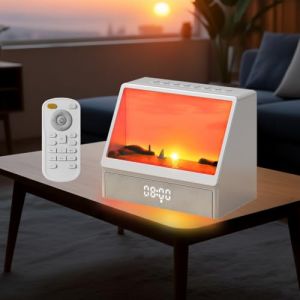 R&eacute;veil Lumineux Simulateur d'aube, Veilleuse Machine Bruit Blanc Animation Cr&eacute;ative d'aube Simul&eacute;e Avec 7 Modes, 12 Sons Naturels, Enceinte et T&eacute;l&eacute;commande, Sunset Lampe Chevet Cadeau Noel Femme (amailtom, neuf)