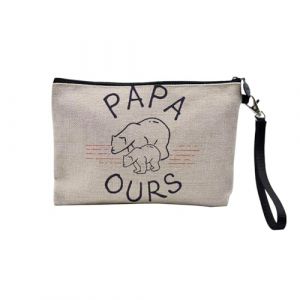 Pochette en Lin - Papa Ours Famille Mignon Animal - Trousse Maquillage en Toile Aspect Lin - Trousse de Toilette - 23,5 x15 cm (FabulousBOUTIK, neuf)