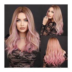 Perruque Naturel Longue perruque blonde ondulée ombrée for les femmes cosplay quotidien naturel partie centrale synthétique rose perruques résistant à la chaleur Lolita perruque Perruque Coupe (zengfanjunuk, neuf)