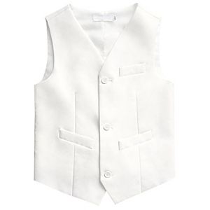 Gentleman Vêtements Habillé Gilet Ado pour Enfant Garçon Petit Veston sans Manche Veste Costume d'honneur Mariage Cérémonie Déguisement Gilet Costume sans Manche 11-12 Ans Blanc (GAOCHENGEU, neuf)