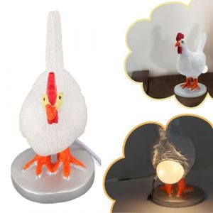 ZJchao Lampe en forme d'&oelig;uf de poule, Lampe &oelig;uf de poule 3D en r&eacute;sine r&eacute;aliste Veilleuse USB Blanche Chevet Taxidermie pour Chambre &agrave; Coucher Salon (WYANG188, neuf)