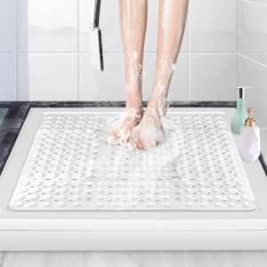 ZOKBOM Tapis de Douche Antidérapant 70x70cm | Grand Tapis de Baignoire Carré avec Ventouse Puissante, PVC Anti Moisissure Tapis de Bain en Caoutchouc pour Personnes âgées, Lavable en Machine (Blanc) (Xiduoda, neuf)