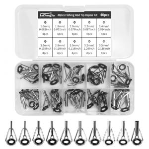40 Kit Réparation Anneaux Canne à Pêche, 1,6-3,5mm Acier Anneaux de Canne a Peche avec Boîte en Plastique Guide pour Canne a Peche pour Eau Douce Eau Salée Amateurs de Pêche (Noir, 10 Tailles) (LeChengJia, neuf)