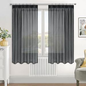 MRTREES Rideaux Rail Voilage Court Rideau Voilage Gris Voile Chambre Adulte Enfant ado Fille Salon Moderne Lot de 2, 3 façons d'utiliser,140x160 cm (MRTREES HOME, neuf)