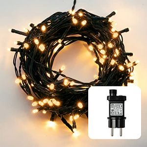 Hellum Guirlande lumineuse LED extérieure avec minuteur I 3,9 m 40 LED I Guirlande lumineuse ambre (classiquement blanc chaud) I Câble vert <59 lm 576580 (Hellum Direkt, neuf)