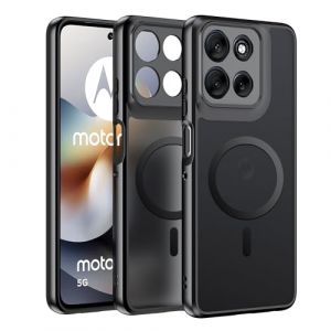 Effcotuo Magn&eacute;tique Coque pour Motorola Moto G56 5G Case avec MagSafe, Anti-Chute Silicone Souple + Acrylique Givr&eacute; Coque, Etui Translucide Mat Arri&egrave;re Housse Fine Antichoc - Noir (Shengjielin-eu, neuf)