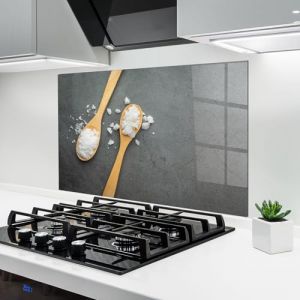 ARTHUB&reg; Cr&eacute;dence de Cuisine en Verre 60x100 cm, Salt Wooden Spoon | Protection Contre Les &eacute;claboussures, Rev&ecirc;tement Mural en Carreaux, Plaque en Verre, Verre tremp&eacute;, Aliments, &Eacute;pices (ARTHUB - wall decor, neuf)