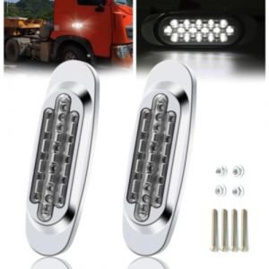 Ygmylandbb Feux de Gabarit Lat&eacute;raux LED, 24V Feux De D&eacute;gagement 16 LEDs Arri&egrave;re Indicateur Feux de Gabarit Lat&eacute;raux avec Lunette Chrom&eacute;e pour Remorque Camion Caravane etc (Blanc, 2pcs) (Rgu123, neuf)