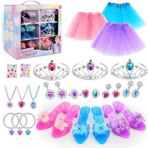 Chaussures Princesse Fille,Fille Robe Princesse avec 3 Paires Chaussure Talon Enfant, 3 Jupes,Couronne,Collier,Fille 3 4 5 6 Ans Cadeaux d'halloween Et de No&euml;l pour Les Enfants-X (HADALA YYDS Kft., neuf)