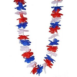 Les Cotillons d'Alsace Collier Hawaien Fleurs I 30 cm Bleu Blanc Rouge I Supporter France Tricolore I Adulte Ou Enfant I Decoration Guirlande Drapeau (CA SE FETE, neuf)
