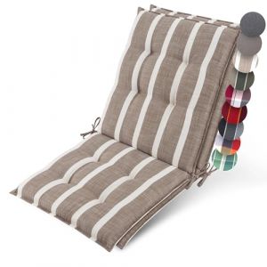 Beautissu 2X Premium Coussin Chaise Jardin Dossier Bas 100x50 cm Sun-NL – 8 cm Épaisseur Tissu Robuste Antidérapant & Résistance aux UV – Coussin Fauteuil avec Sangles Fixation Beige Blanc Rayé (Brandvin, neuf)