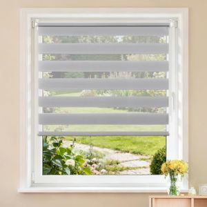 Buseu Store Enrouleur Jour Nuit sans Per&ccedil;age, Installation Facile par Clips, Rideau Occultant et Translucide pour Fen&ecirc;tre ou Porte, Gris, 45l x 100L cm (Largeur du Tissu 45 cm) (Anduni, neuf)