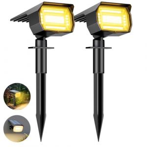 btfarm Lot de 2 Spot Solaire Exterieur, 72 LED Lampe Solaire Etanche IP65, Lumiere Solaire avec 3 Modes d'&Eacute;clairage, R&eacute;glable 120&deg; Projecteur Solaire Ext&eacute;rieur pour Jardin All&eacute;e Chemin Blanc Chaud (btfarm-EU, neuf)
