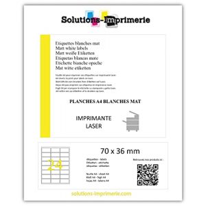 Planche 24 &Eacute;tiquettes Poly&eacute;thyl&egrave;ne blanc 70 x 36 mm Ultra-r&eacute;sistante, imperm&eacute;able. &eacute;tiquette plastifi&eacute;e, synth&eacute;tique. &eacute;tiquette autocollante ext&eacute;rieur waterproof - pour imprimante laser UGEPET24 (20) (solutions-imprimerie, neuf)