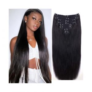 Extension a Clip Cheveux Extensions de cheveux à clips noirs naturels - Extensions de cheveux humains naturels - 8 pièces - 25,4 à 66 cm - Longues et droites - Extensions de cheveux Remy à clips for f (zhangruiuk, neuf)