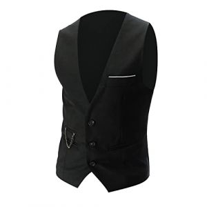 G&eacute;n&eacute;rique Gilets Sans Manche Homme Gilet De Costume Pour Cowboy Col En V Double Boutonnage Western Hommes Formel Mariage Redingote Noir Business (anghz, neuf)
