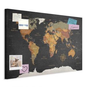 murando - Tableau à Épingles et Peinture sur Toile Combinés 90x60 cm - Avec Crochets Clous et Punaises Argentées - Panneau en Fibres pour Notes et Affichage - Carte du monde k-C-0048-v-a (murando, neuf)