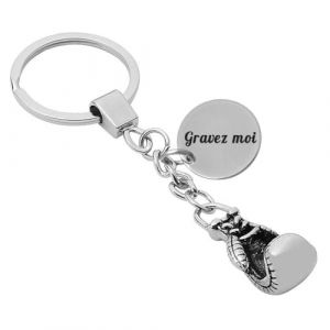 Porte-clés Gant De Boxe Argenté Gravure Personnalisée Sur Médaille (Bijoux à offrir, neuf)