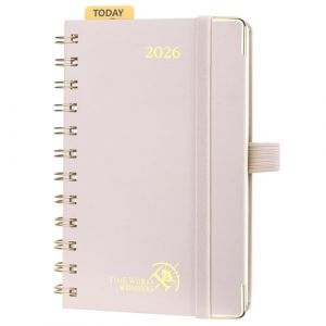 POPRUN Agenda de Poche 2026 A6 Semainier 16 x 10,5 cm - Couverture Rigide Spirale, Petit Agenda, D'Jan 2026 à Déc 2026-12 Mois, Poche intérieur, Papier 100 g/m², Rose Clair (Time Works Wonders, neuf)