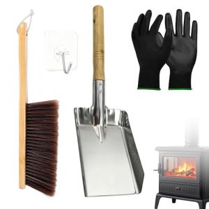 Serviteur Cheminée, Ensemble serviteur de cheminée 4 pièces, Accessoires de Poele a Bois, Pelle à Cendres avec Manche en Bois, pour Les Cheminées, Les Barbecues, pour l'Intérieur et l'Extérieur, Noir (SQSM-EU, neuf)